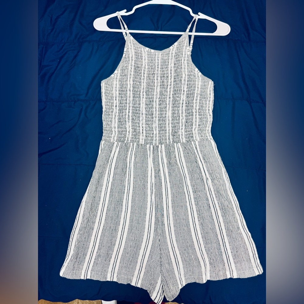 White and Black Striped Jumpsuit with Spaghetti Straps
